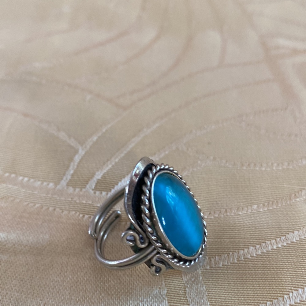 Adjustable Sterling Silver Ring With Shimmering B… - image 3